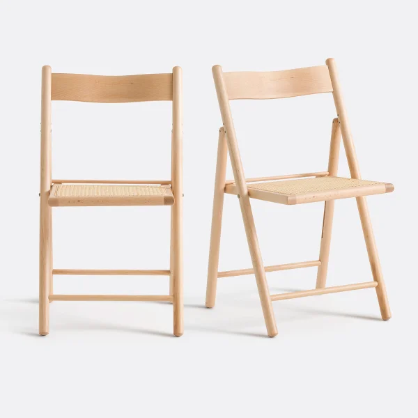 2 Klappstühle Aus Buche Und Rohrgeflecht, Mauryn