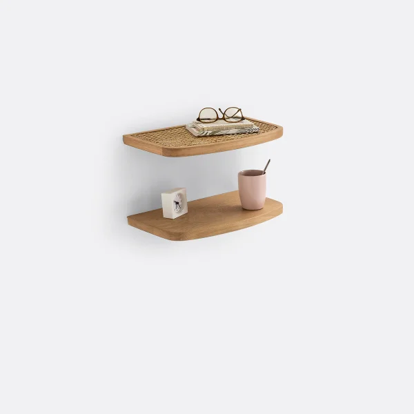 2-teiliger Wandnachttisch Buisseau, Eiche Und Rattan