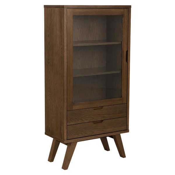 A-Line Vitrinenschrank 1 Tür 2 Schubladen 2 Regale Grau.