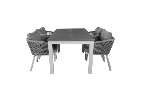 Albany Gartenset Tisch 90x152/210cm und 4 Stühle Virya weiß, grau, cremefarben.
