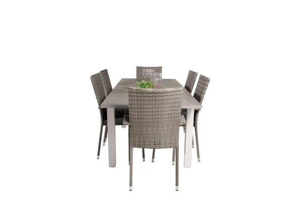 Albany Gartenset Tisch 90x152/210cm und 6 Stühle Anna grau, cremefarben.