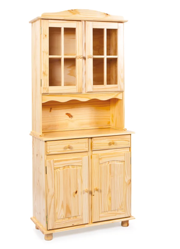 Alican Vitrinenschrank 2 Türen, 2 Glastüren, 2 Schubladen, natur.