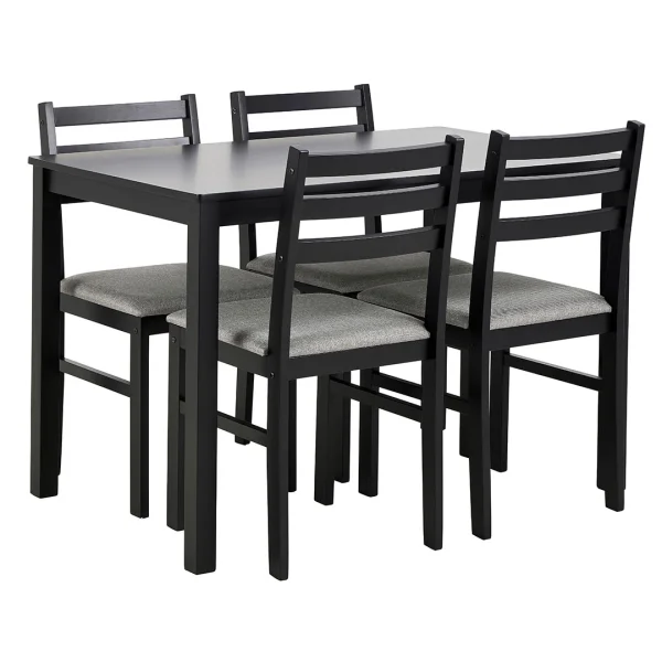 Alicante Essgruppe Tisch und 4 Stühle 70x110cm Schwarz.