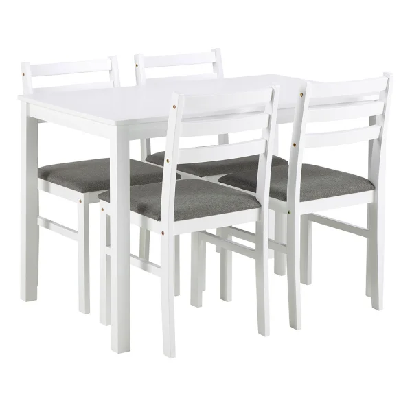 Alicante Essgruppe Tisch und 4 Stühle 70x110cm Weiß.