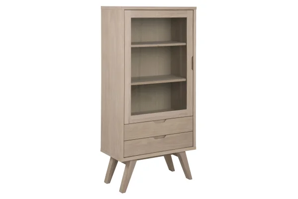 Align Vitrinenschrank Höhe 145 cm, 1 Glastür, 2 Schubladen, Eiche.