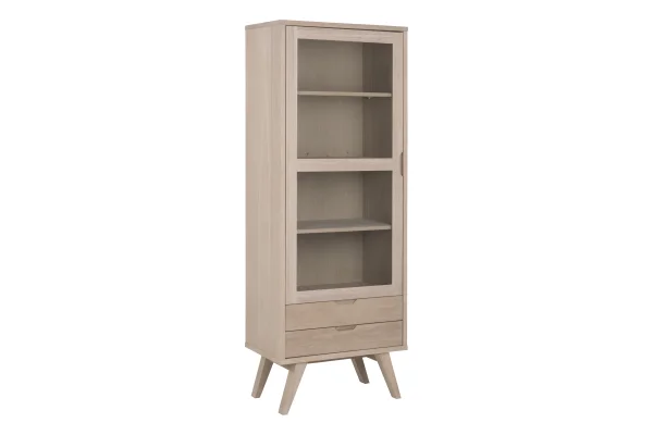 Align Vitrinenschrank Höhe 190 cm, 1 Glastür, 2 Schubladen, Eiche.