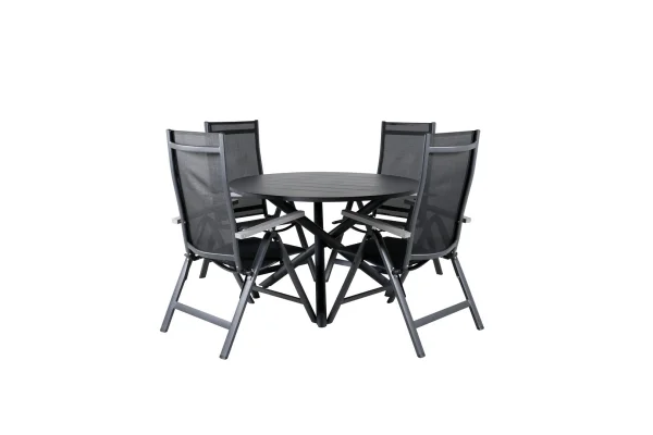 Alma Gartenset Tisch Ø120cm und 4 Stühle L5pos Albany schwarz.
