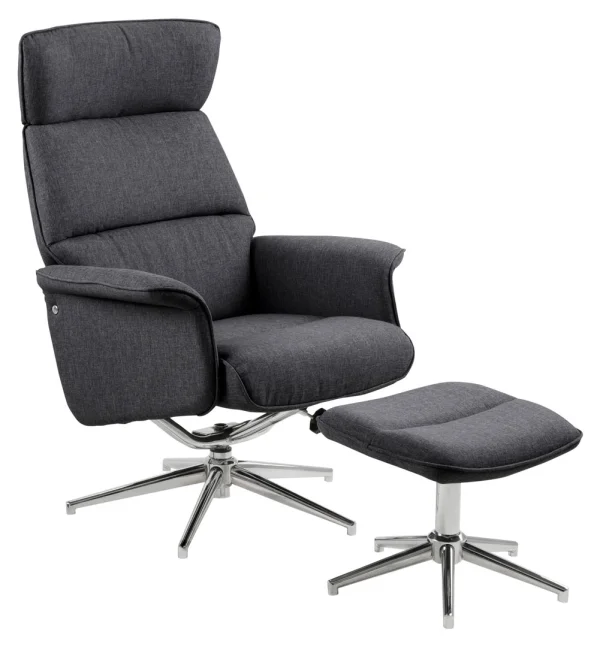 Alura Sessel Relaxsessel mit Hocker dunkelgrau, chrom.