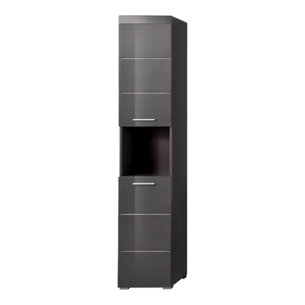 AmandaMando Bad Hochschrank 2 Türen, 1 offenes Fach grau, grau Hochglanz.