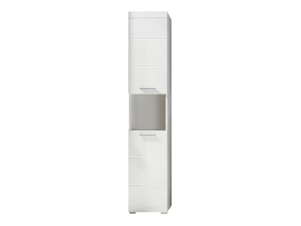 AmandaMando Bad Hochschrank 2 Türen, 1 offenes Fach weiß, weiß Hochglanz.