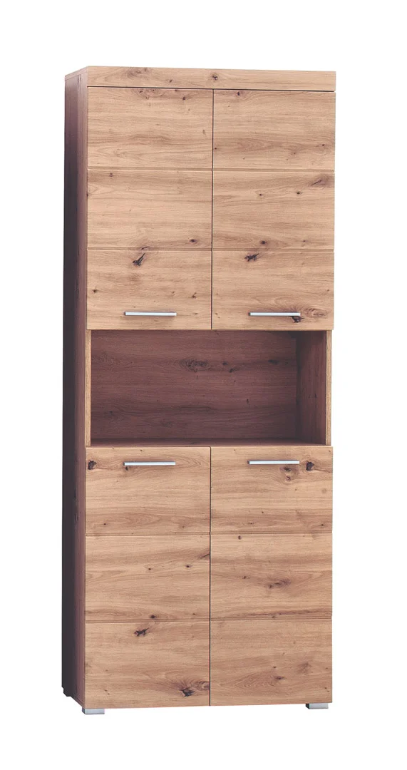 AmandaMando Bad Hochschrank 4 Türen, 1 offenes Fach Eiche Dekor.