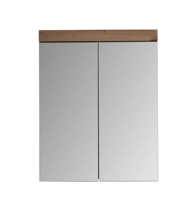 AmandaMando Bad Spiegelschrank 2 Türen dunkel Eiche Dekor, Spiegelglas.