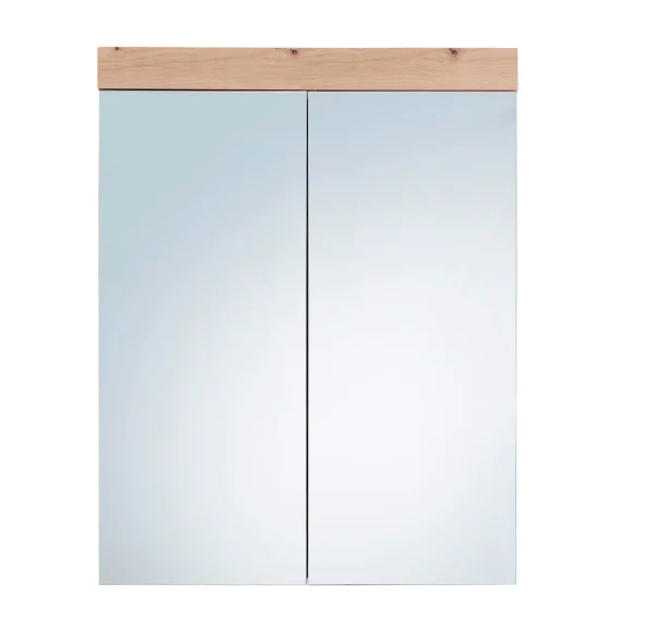 AmandaMando Bad Spiegelschrank 2 Türen hell Eiche Dekor, Spiegelglas.