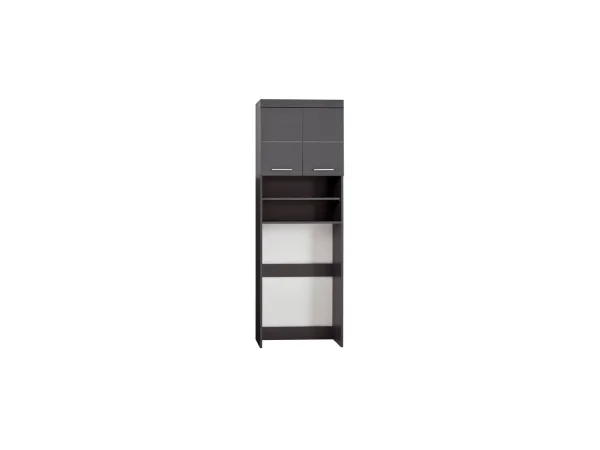 AmandaMandoBea Badschrank für Waschmaschine 2 Türen, 2 offene Fächer grau, Agavegrau Hochglanz.