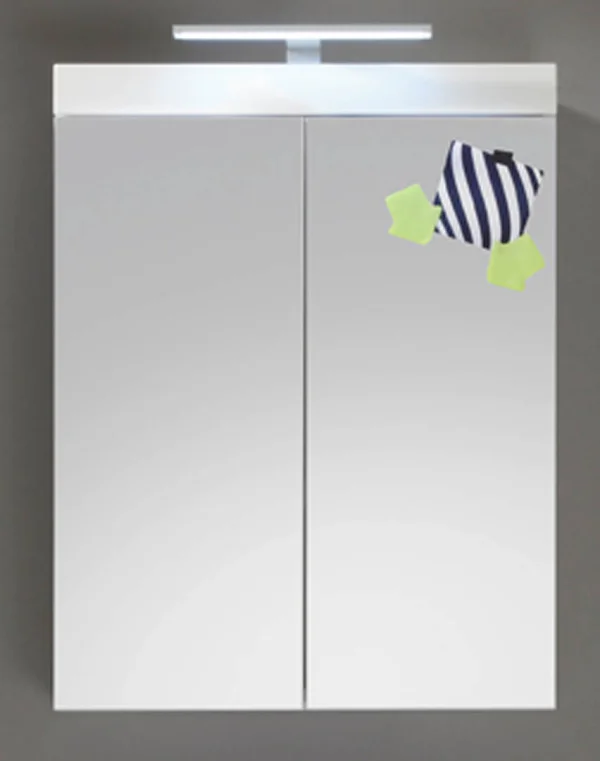 AmandaMandoBea Spiegelschrank Bad mit Licht, 2 Türen, weiß Hochglanz.