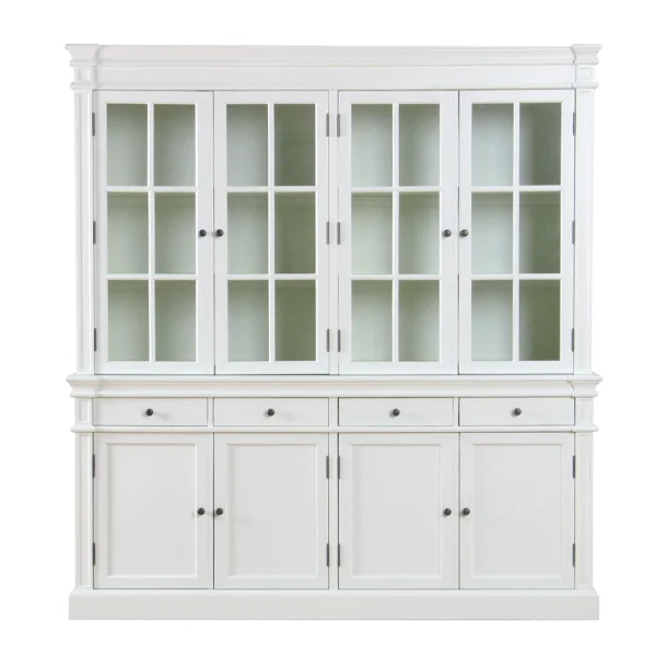 Amaretta 4 türiger Vitrinenschrank antik weiss, antik patiniert. Breite 186 cm, Höhe 200 cm.
