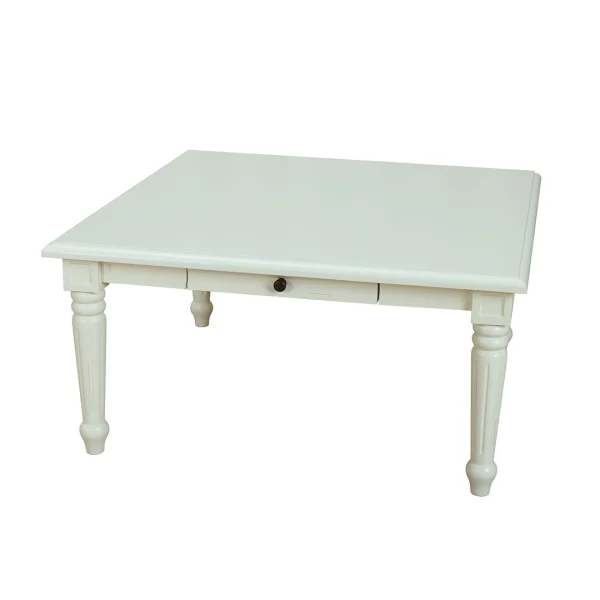 Amaretta Couchtisch antik weiß, antik patiniert 100x100 cm mit 1 Schublade.