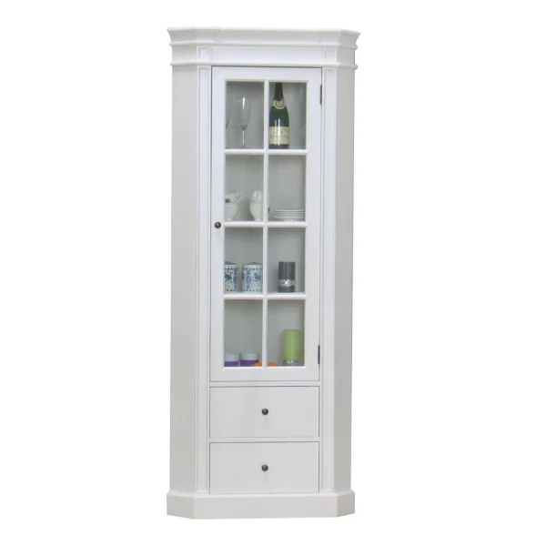 Amaretta Eckschrank antik weiß, antik patiniert. Breite 55 cm, Höhe 200 cm.