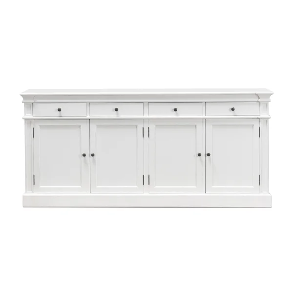 Amaretta Sideboard antik weiß, antik patiniert mit 4 Türen und 4 Schubladen. Breite 186 cm, Höhe 86 cm.