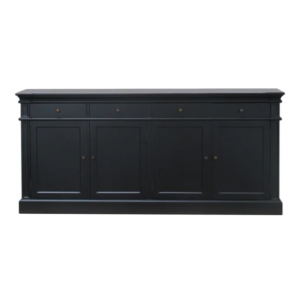 Amaretta Sideboard mit 4 Türen und 4 Schubladen Breite 186 cm, Höhe 86 cm antik schwarz.