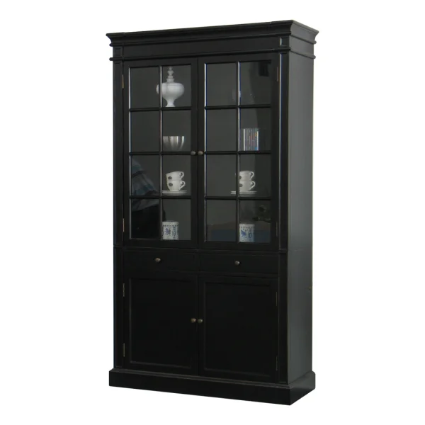 Amaretta Vitrinenschrank 2-türig Breite 110 cm, Höhe 200 cm schwarz antik patinert.
