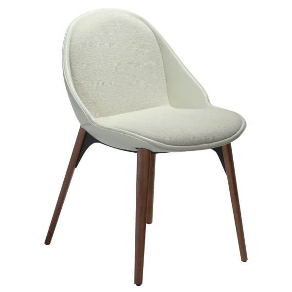 Arch Esszimmerstuhl Bouclé, PU-Kunstleder weiß.