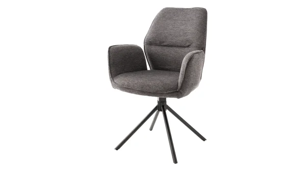 Armlehnstuhl anthrazit Drehstuhl Stoffbezug Chenille Optik - GREYTON