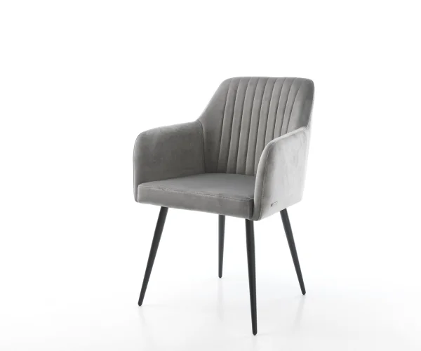 Armlehnstuhl Greg-Flex Samt Grau 4-Fuß konisch Schwarz
