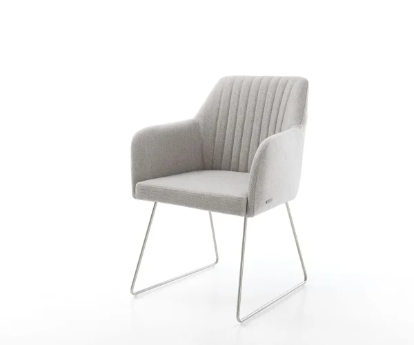 Armlehnstuhl Greg-Flex Stripes Hellgrau Kufengestell Edelstahl