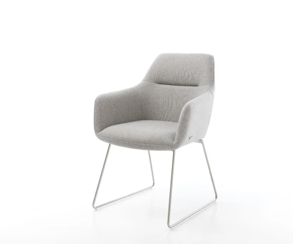 Armlehnstuhl Pejo-Flex Stripes Hellgrau Kufengestell Edelstahl