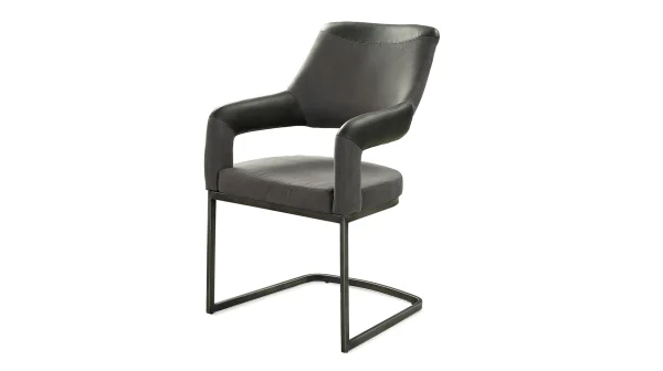 Armlehnstuhl Schwingstuhl anthrazit Lederlook - ANNE