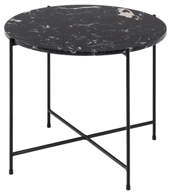 Avila Ecktisch Ø52 cm Marmor Dekor schwarz.
