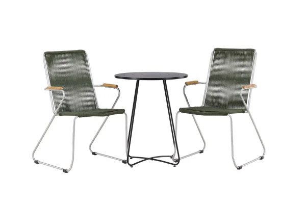 Bacong Gartenset Tisch, 2 Stühle schwarz,grün.