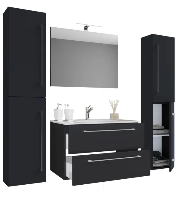 Badinos Badmöbel-Sets B 80 cm, Spiegel Schwarz.