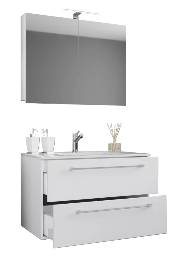 Badinos Badmöbel-Sets Spiegelschrank 80 cm Weiß.