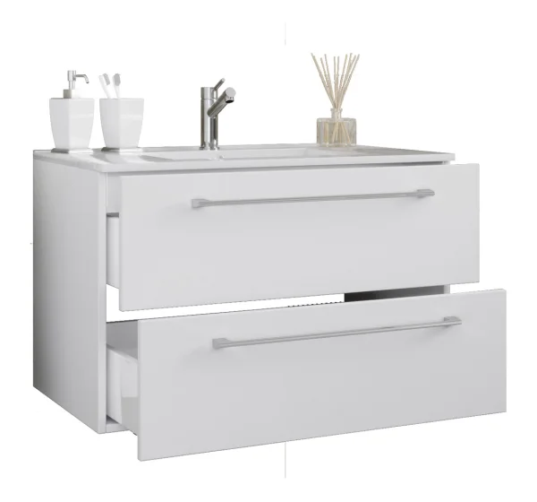 Badinos Unterschrank mit Waschbecken 80 cm, 2 Schubladen Weiß.