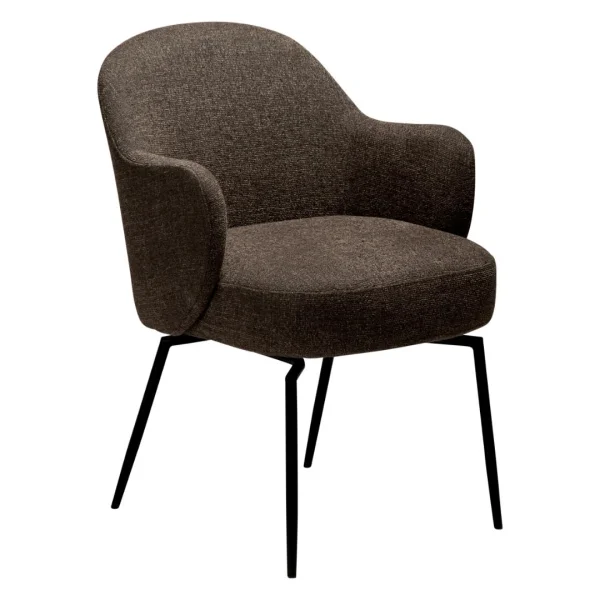 Bae Dan-Form Esszimmerstuhl mit Armlehnen, Drehfuß Bouclé braun.