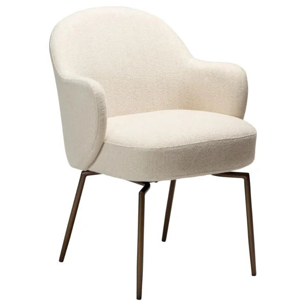 Bae Esszimmerstuhl mit Armlehnen, Drehsitz mit Rückdrehgelenk Bouclé beige.