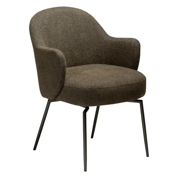 Bae Esszimmerstuhl mit Armlehnen, Drehsitz mit Rückdrehgelenk Bouclé dunkelgrün.