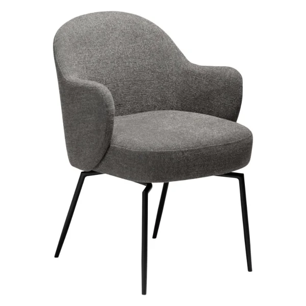 Bae Esszimmerstuhl mit Armlehnen, Drehsitz mit Rückdrehgelenk Bouclé hellbraun.