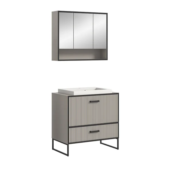 Bagno Badmöbelset 2 Teile inkl. Waschbecken hellgrau, cremefarben.