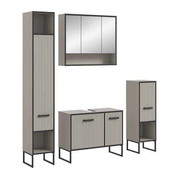 Bagno Badmöbelset 4 Teile hellgrau, cremefarben.
