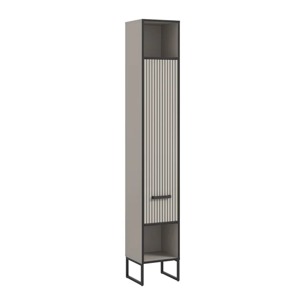 Bagno Hochschrank Bad 1 Tür 2 Fächer hellgrau, cremefarben.