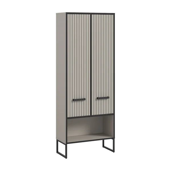 Bagno Hochschrank Bad 2 Türen hellgrau, cremefarben.