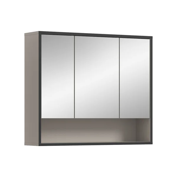 Bagno Spiegelschrank Bad 3 Spiegeltüren hellgrau, cremefarben.
