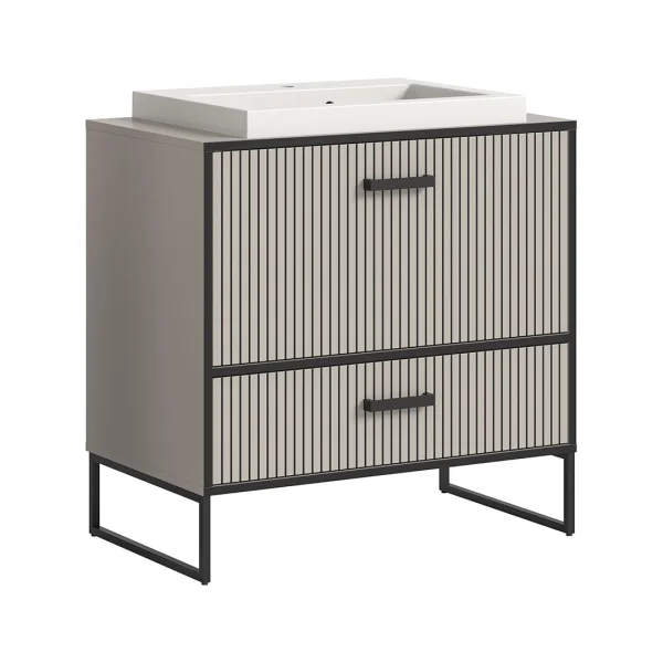 Bagno Waschbeckenunterschrank inkl. Waschbecken 1 Schublade 1 Klapptür hellgrau, cremefarben.