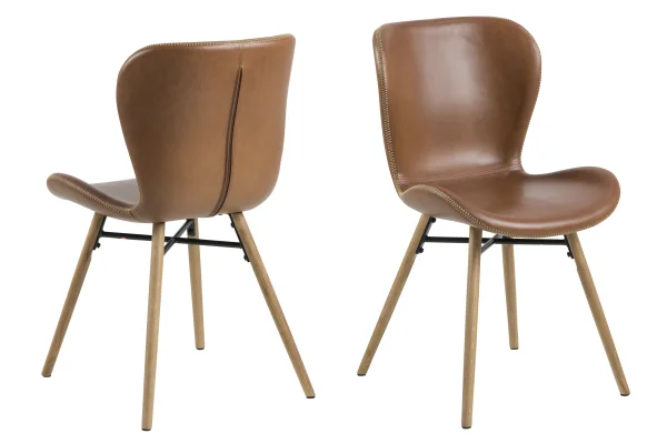 Bali Esszimmerstuhl aus PU Kunstleder cognac farben und massiven Beinen aus Eiche.