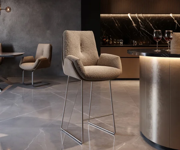 Barstuhl Clea-Flex Materialmix Schlamm Kufengestell Edelstahl