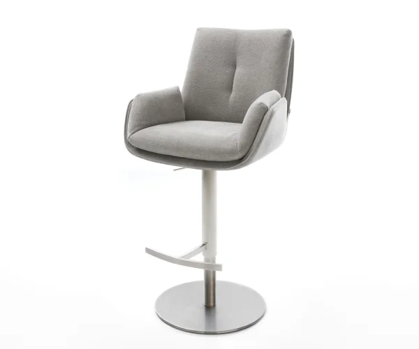 Barstuhl Clea-Flex Strukturstoff Soft Grau Drehfuß höhenverstellbar Edelstahl drehbar