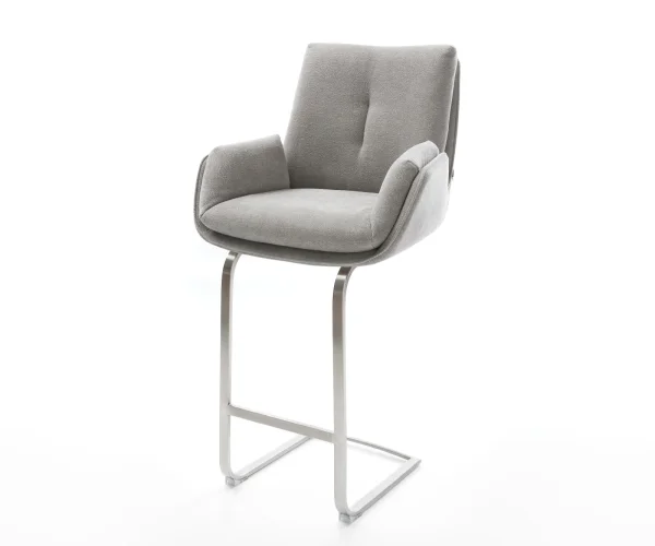 Barstuhl Clea-Flex Strukturstoff Soft Grau Freischwinger Flach Edelstahl